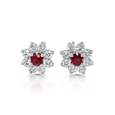 Ruby Diamond Claw Set Cluster Stud Earrings
