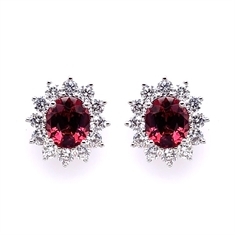 Red Spinel & Brilliant Cut Diamond Claw Set Cluster Studs