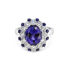Oval Tanzanite & Brilliant Cut Diamond Dress Ring With Sapphire Accents