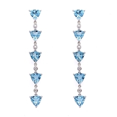Aqua Trilliant Cut & Diamond Drop Earrings