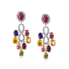 Multi Coloured Sapphire & Diamond Chandelere Drop Earrings