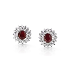 Claw Set Double Cluster Ruby & Diamond Stud Earrings