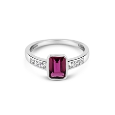Octagon Pink Tourmaline & French Cut Diamond Engagement Ring