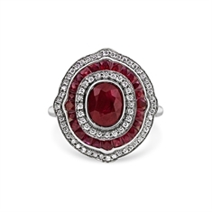 Ruby & Diamond Vintage Style Target Cluster Ring