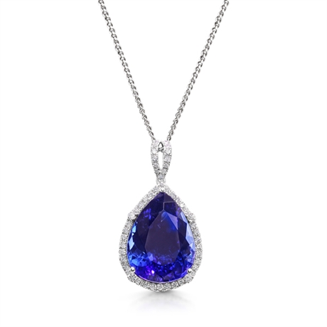 Pear Shape Tanzanite & Diamond Micro Set Cluster Pendant