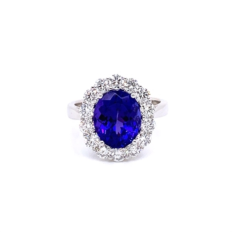 Oval Claw Set Tanzanite & Brilliant Cut Diamond Cluster Ring