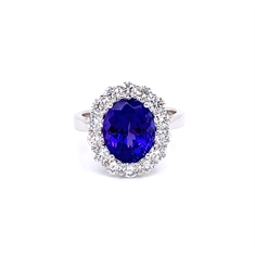 Oval Claw Set Tanzanite & Brilliant Cut Diamond Cluster Ring