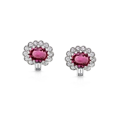 Pink Sapphire Oval & Diamond Cluster Stud Earrings