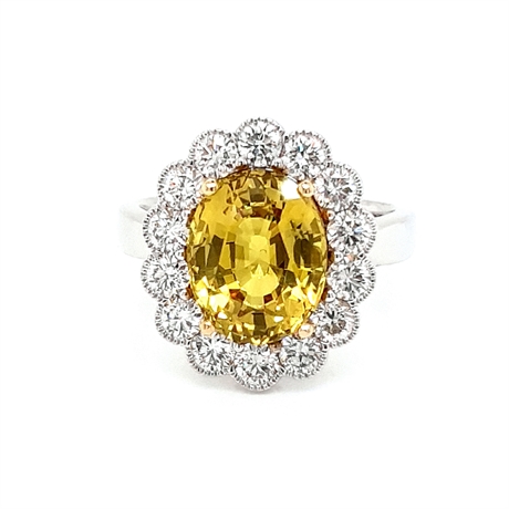 Yellow Sapphire Diamond Cluster Ring 5.04ct