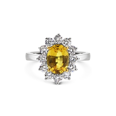 Oval Claw Set Yellow Sapphire & Diamond Cluster Ring