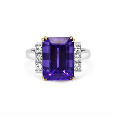 Octagon Tanzanite & Princess Cut Diamond Dress Ring