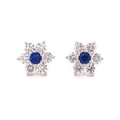 Sapphire & Diamond Flower Cluster Earrings