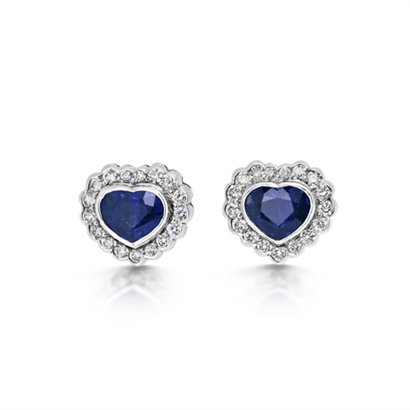 Heart Shape Sapphire & Diamond Cluster Stud Earrings