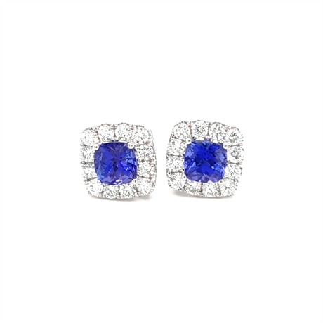 Tanzanite Cushion Cut & Diamond Cluster Earrings 2.46ct