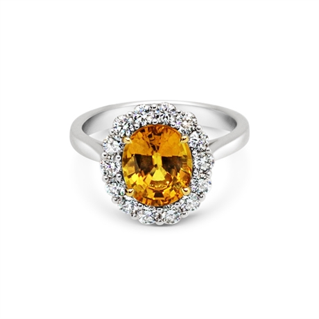 Oval Yellow Sapphire & Diamond Claw Set Cluster Ring