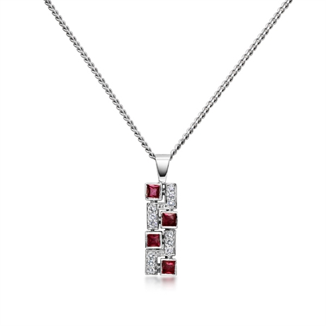 Ruby Square & Brilliant Cut Diamond Mosaic Pendant