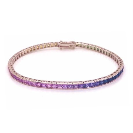Channel Set Rainbow Sapphire Line Bracelet 7.18ct