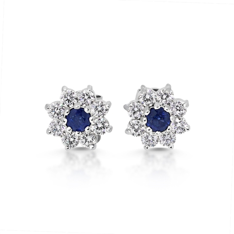 Sapphire & Diamond Claw Set Cluster Stud Earrings