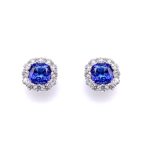 Tanzanite Cushion Cut Brilliant cut Diamond Claw Set Cluster Earrings