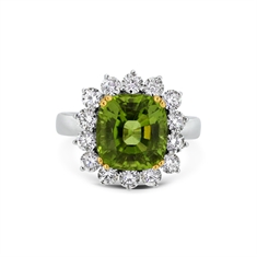 Peridot Cushion Cut Cluster Ring