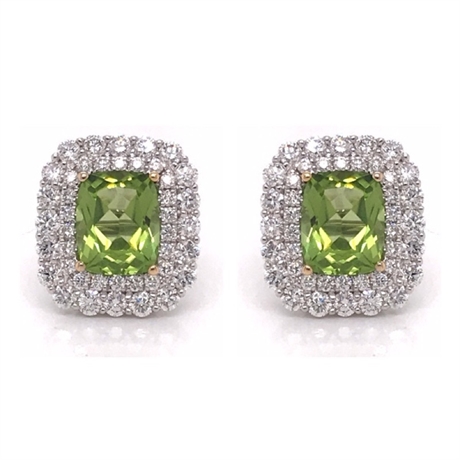 Peridot & Diamond Double Cluster Earrings 