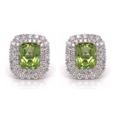 Peridot & Diamond Double Cluster Earrings 