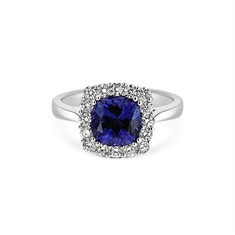 Square Cushion Cut Tanzanite & Brilliant Cut Diamond Cluster Dress Ring