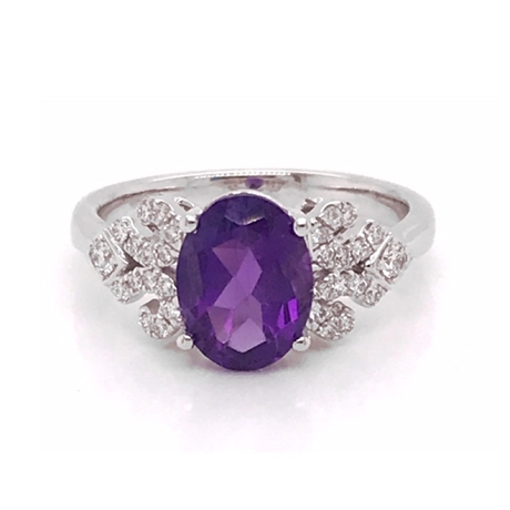 Oval Amethyst & Diamond Accented Dress Ring