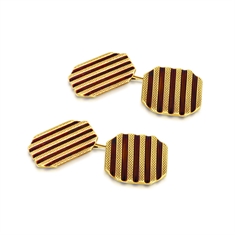 Octagon Black Enamel Striped 9ct Yellow Gold Cufflinks