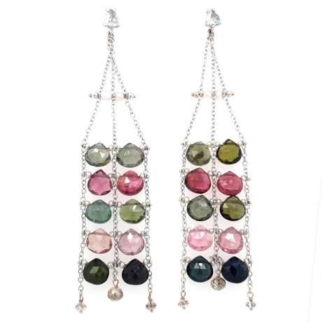 Tourmaline Pearl & Diamond Chandelier Drop Earrings