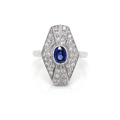 Sapphire Diamond Art Deco Style Tablet Ring