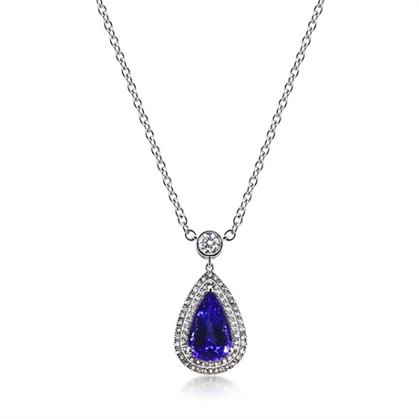 Tanzanite Pear Shape & Diamond Cluster Pendant