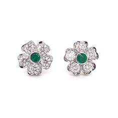 Emerald & Diamond Flower Cluster Earrings