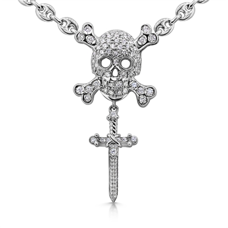 Skull & Cross Bones Diamond Set Necklace