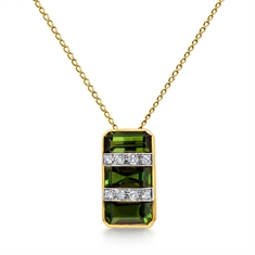 1950's Green Tourmaline & Diamond Pendant