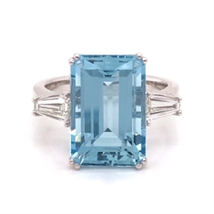 Octagon Aquamarine Dress Ring With Tapered Baguette Shoulders
