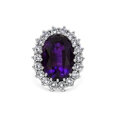 Oval Amethyst & Brilliant Cut Diamond Cluster Ring 