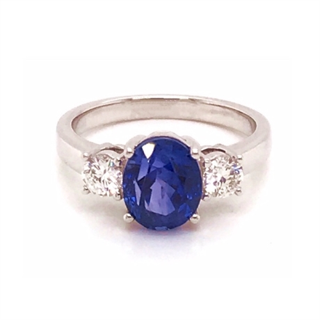 Oval Sapphire & Brilliant Cut Diamond Three Stone Ring