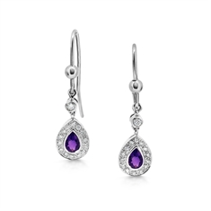 Amethyst & Diamond Pear Shape Drop Earrings & Pendant Suite