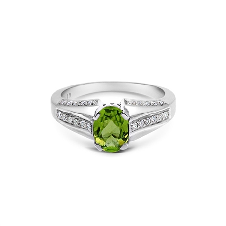 Oval Peridot Single Stone Brilliant Cut Diamond Shoulders