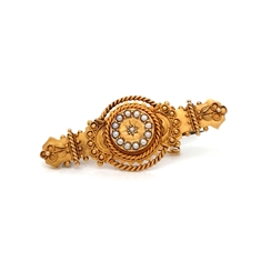 Victorian Pearl & Yellow Gold Bar Brooch