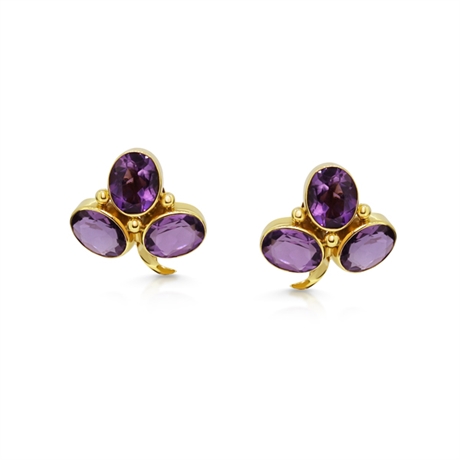 Amethyst Trefoil Rub-Over Set Earrings