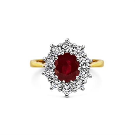Oval Ruby & Brilliant Cut Claw Set Cluster Engagement Ring 
