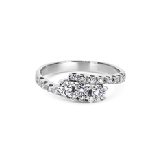 A Three Stone Cross Over Ring With Diamond Set Band
