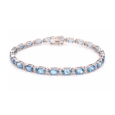 Oval Aquamarine & Brilliant Cut Diamond Line Bracelet 