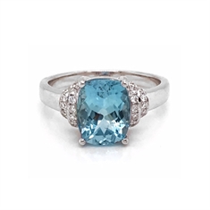 Cushion Cut Aquamarine Dress Ring With Diamond Accents