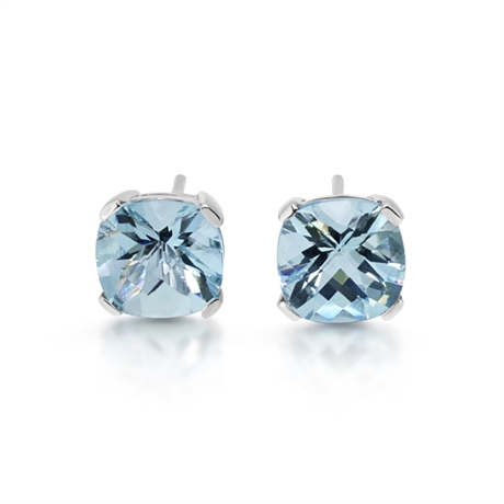 Cushion Cut Aquamarine Claw Set Stud Earrings