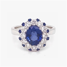 Oval Sapphire & Diamond Double Cluster  Engagement Ring