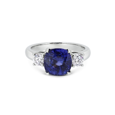 Cushion Cut Sapphire & Diamond Three Stone