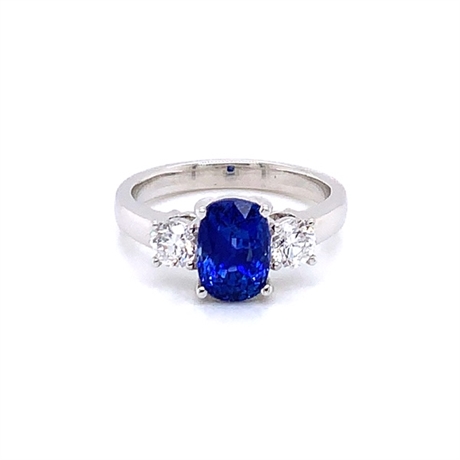 Sapphire & Brilliant Cut Diamond Three Stone Ring